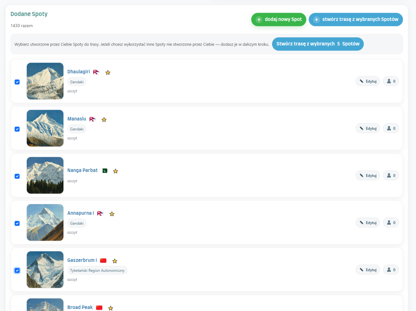 Zaawansowane publiczne procesy tworzenia Spotów i Tras