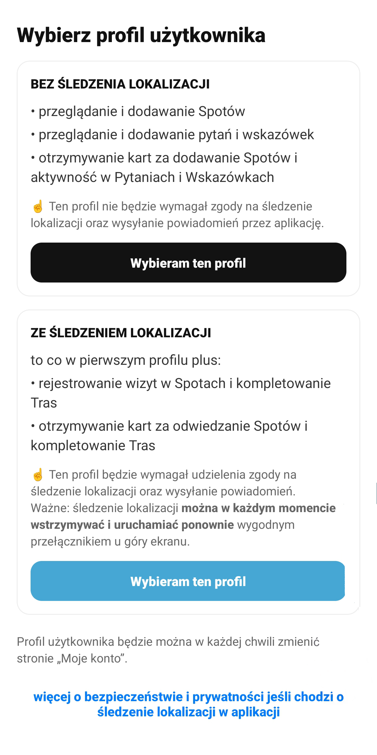 Śledzenie lokalizacji kontrolowane przez użytkownika oraz proces zarządzania uprawnieniami